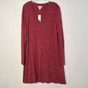 LOFT LOUNGE NWT Athleisure Striated Wine V-Neck Long SVL Swing Lounge Dress XL